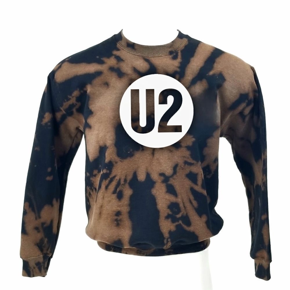 U2 80's 90's Rock Band Acid Wash Distressed Pullover Crewneck Sweatshirt Metal
